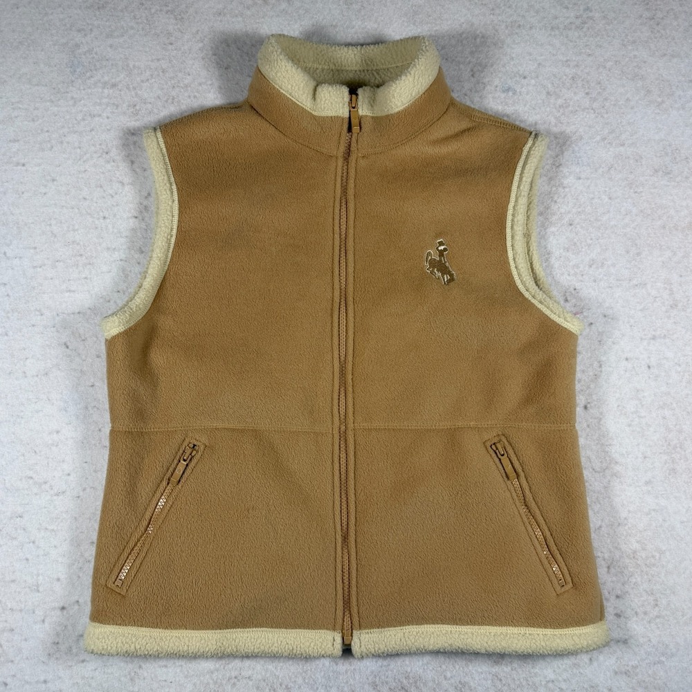 North End Wyoming Fleece Vest Women's Medium Tan Sherpa Trim Bucking Horse Logo